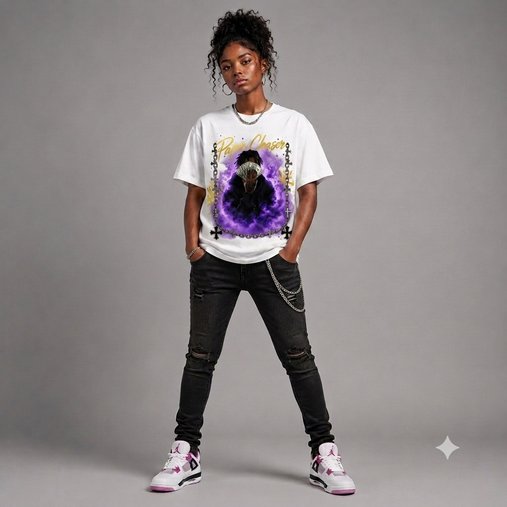 'Paper Chaser' Skull Rapper Graphic Oversized T-Shirt – Vintage Streetwear
