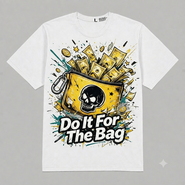 "Do It For The Bag" Money Skull Graphic Oversized T-Shirt – Vintage Streetwear Hover Image