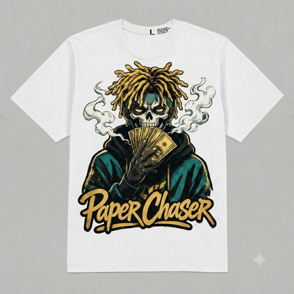 "Paper Chaser" Skull Money Graphic Oversized T-Shirt – Vintage Streetwear