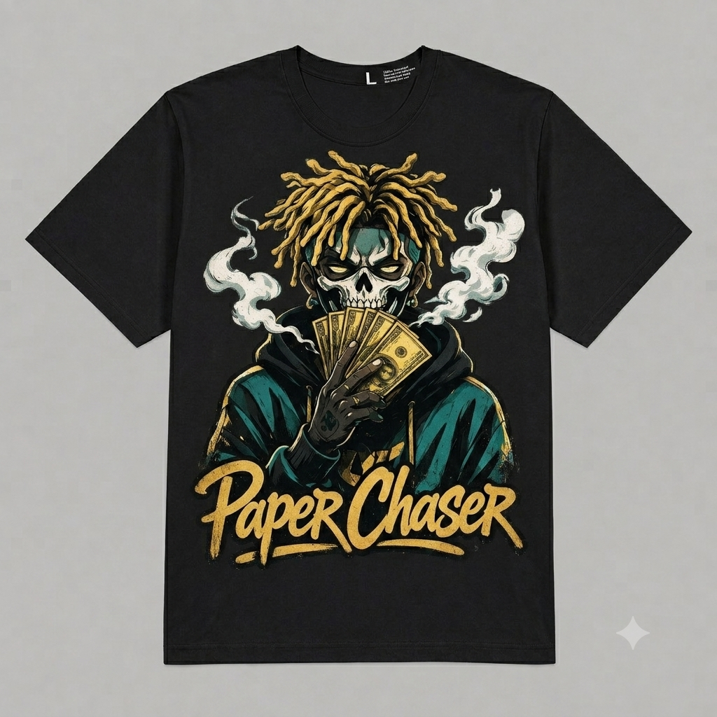 "Paper Chaser" Skull Money Graphic Oversized T-Shirt – Vintage Streetwear