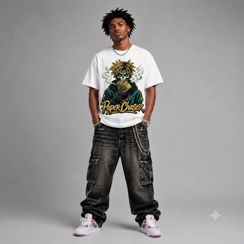 "Paper Chaser" Skull Money Graphic Oversized T-Shirt – Vintage Streetwear