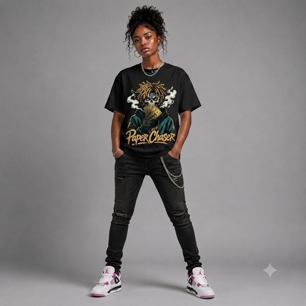 "Paper Chaser" Skull Money Graphic Oversized T-Shirt – Vintage Streetwear