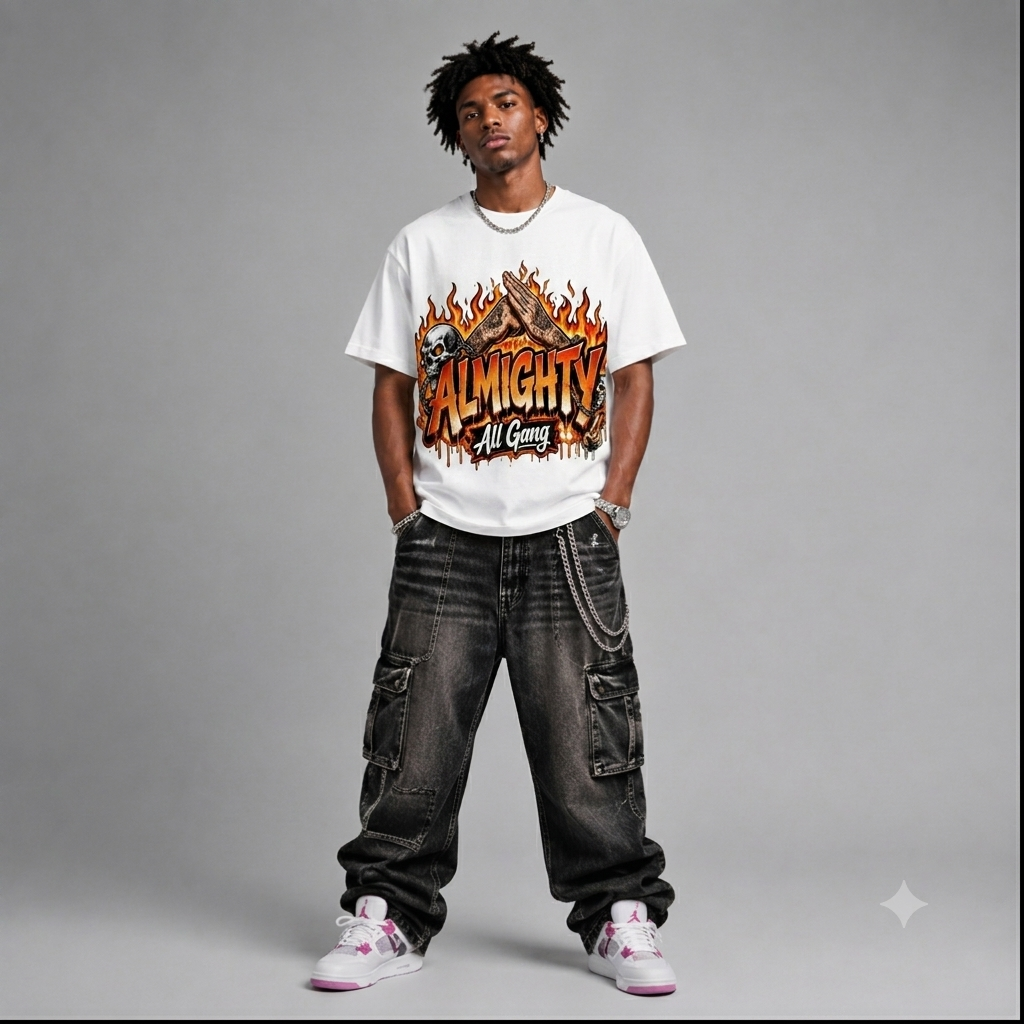 Almighty All Gang Flame Graphic Oversized T-Shirt – Vintage Streetwear