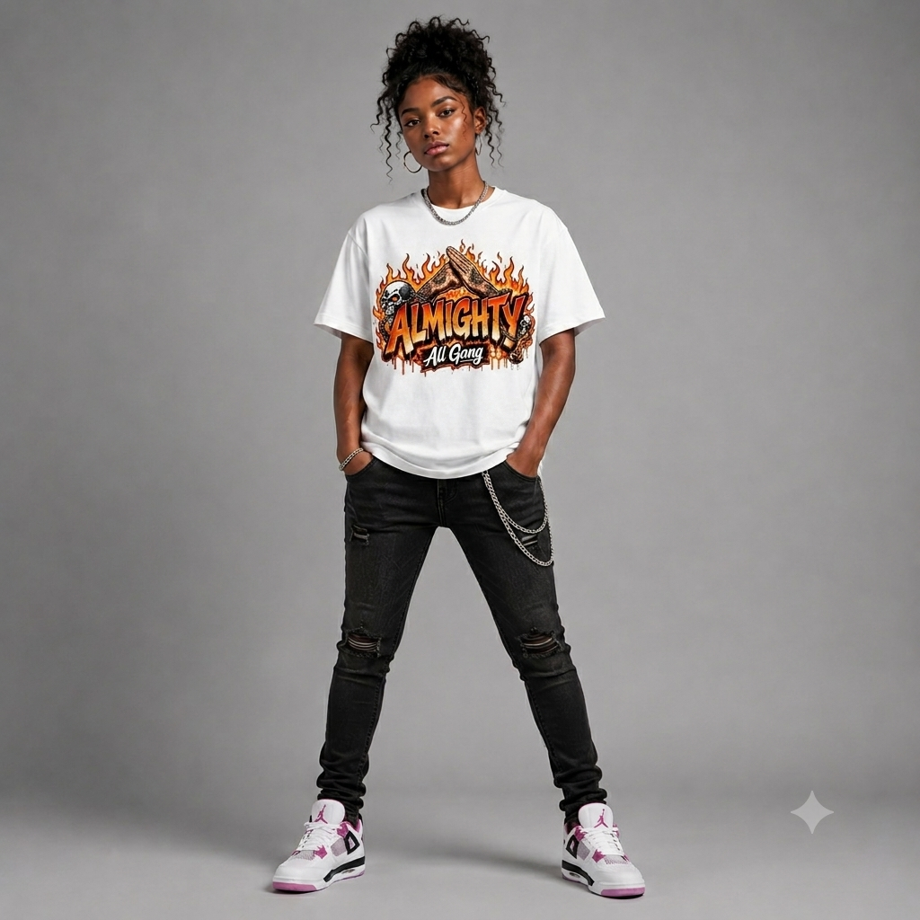 Almighty All Gang Flame Graphic Oversized T-Shirt – Vintage Streetwear