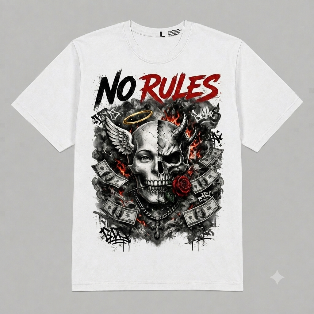 No Rules Skull Graphic Oversized T-Shirt – Vintage Streetwear