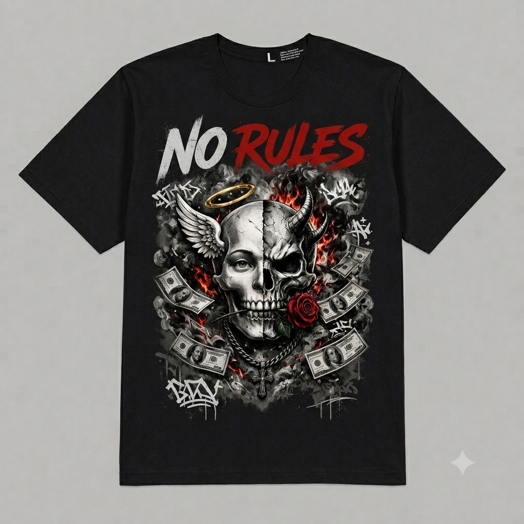 No Rules Skull Graphic Oversized T-Shirt – Vintage Streetwear