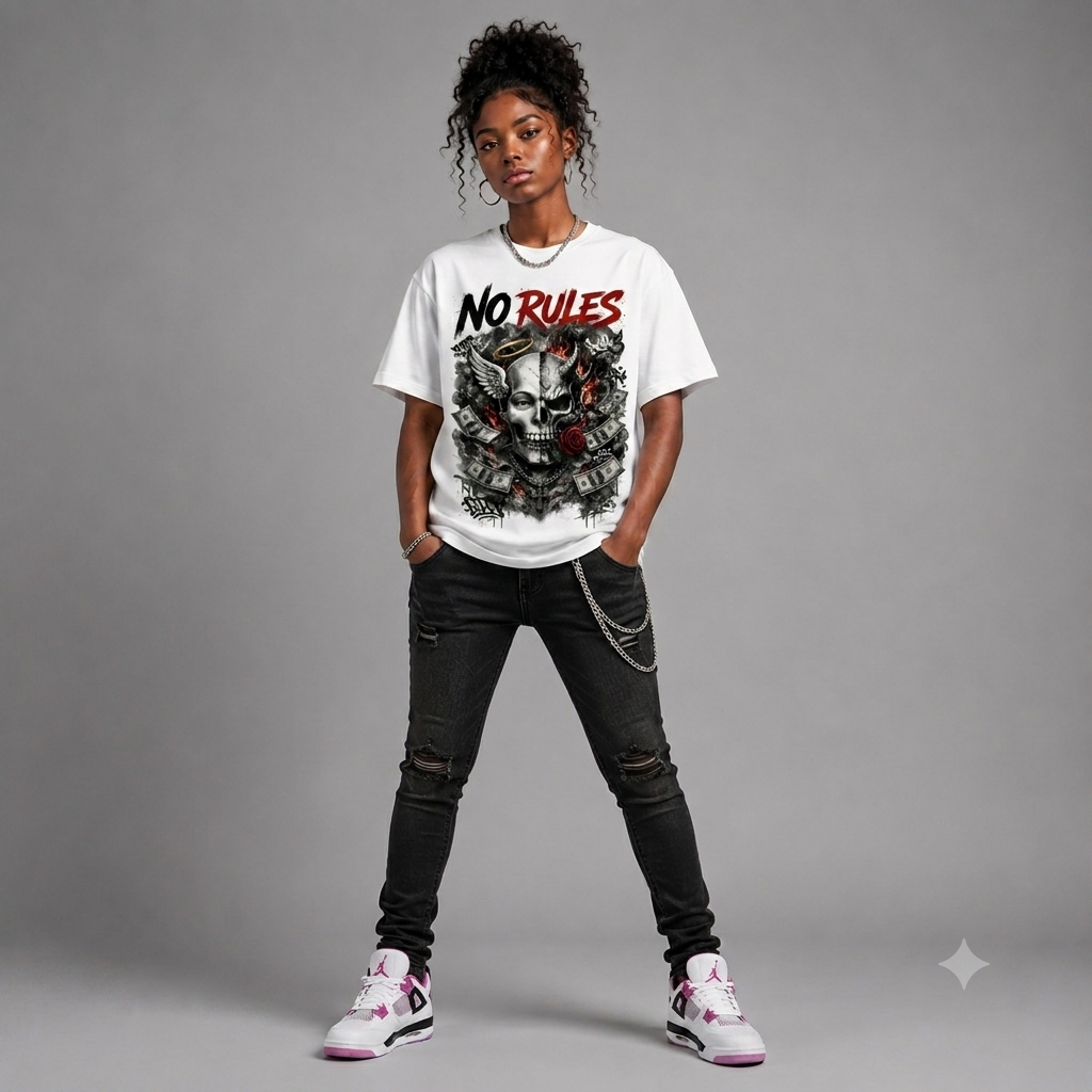No Rules Skull Graphic Oversized T-Shirt – Vintage Streetwear