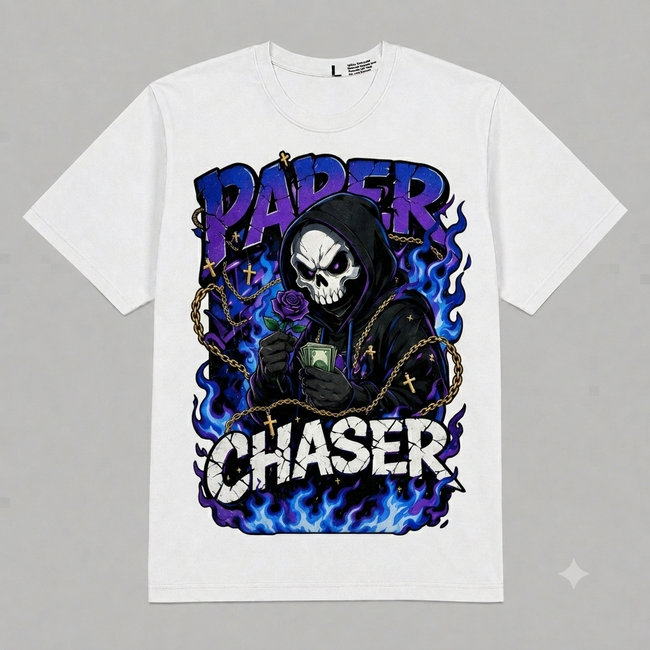 "Paper Chaser" Graphic Oversized T-Shirt – Vintage Streetwear Hover Image