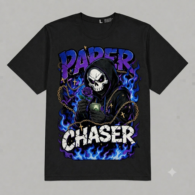"Paper Chaser" Graphic Oversized T-Shirt – Vintage Streetwear Main Image