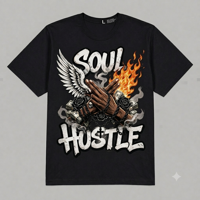 "Soul Hustle" Unisex Graphic Oversized T-Shirt – Vintage Streetwear Main Image