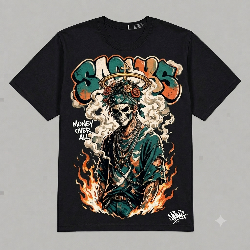 'Souls' Flaming Skull Graphic Oversized T-Shirt – Vintage Streetwear