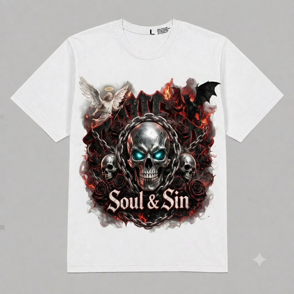 Skull & Flames "Soul & Sin" Oversized T-Shirt – Vintage Streetwear