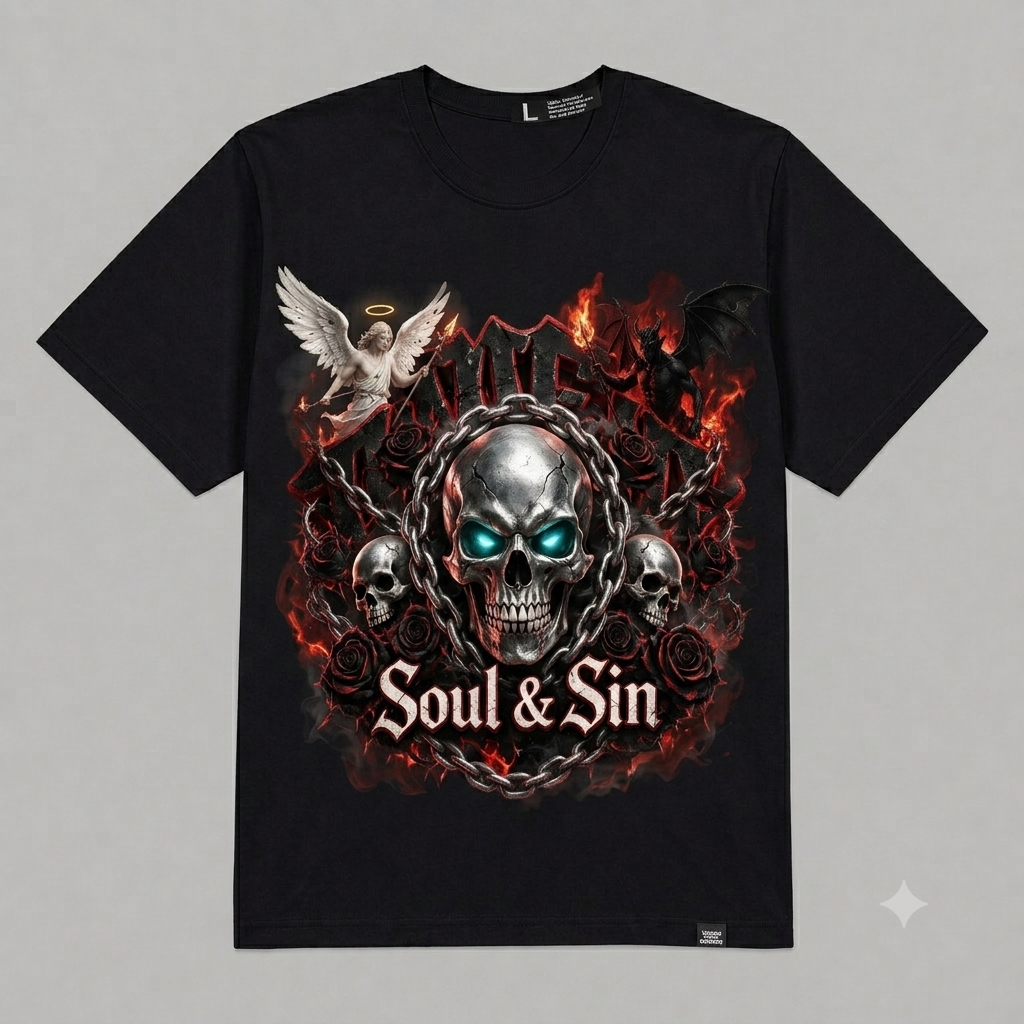 Skull & Flames "Soul & Sin" Oversized T-Shirt – Vintage Streetwear